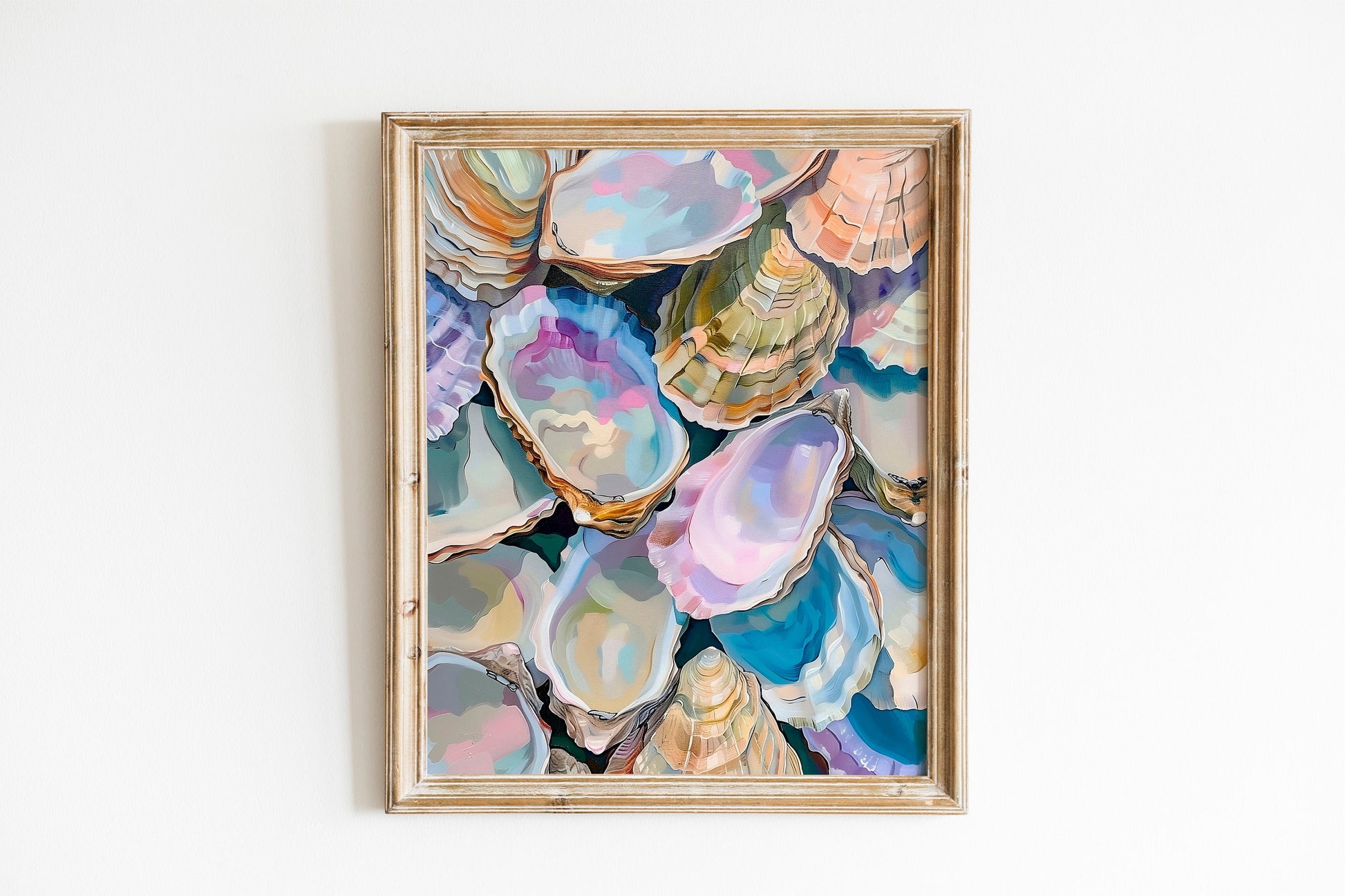 Colorful Pastel Oyster Shell Painting Abstract Coastal Beach House Wall Art Summer Dining Room Kitchen Decor