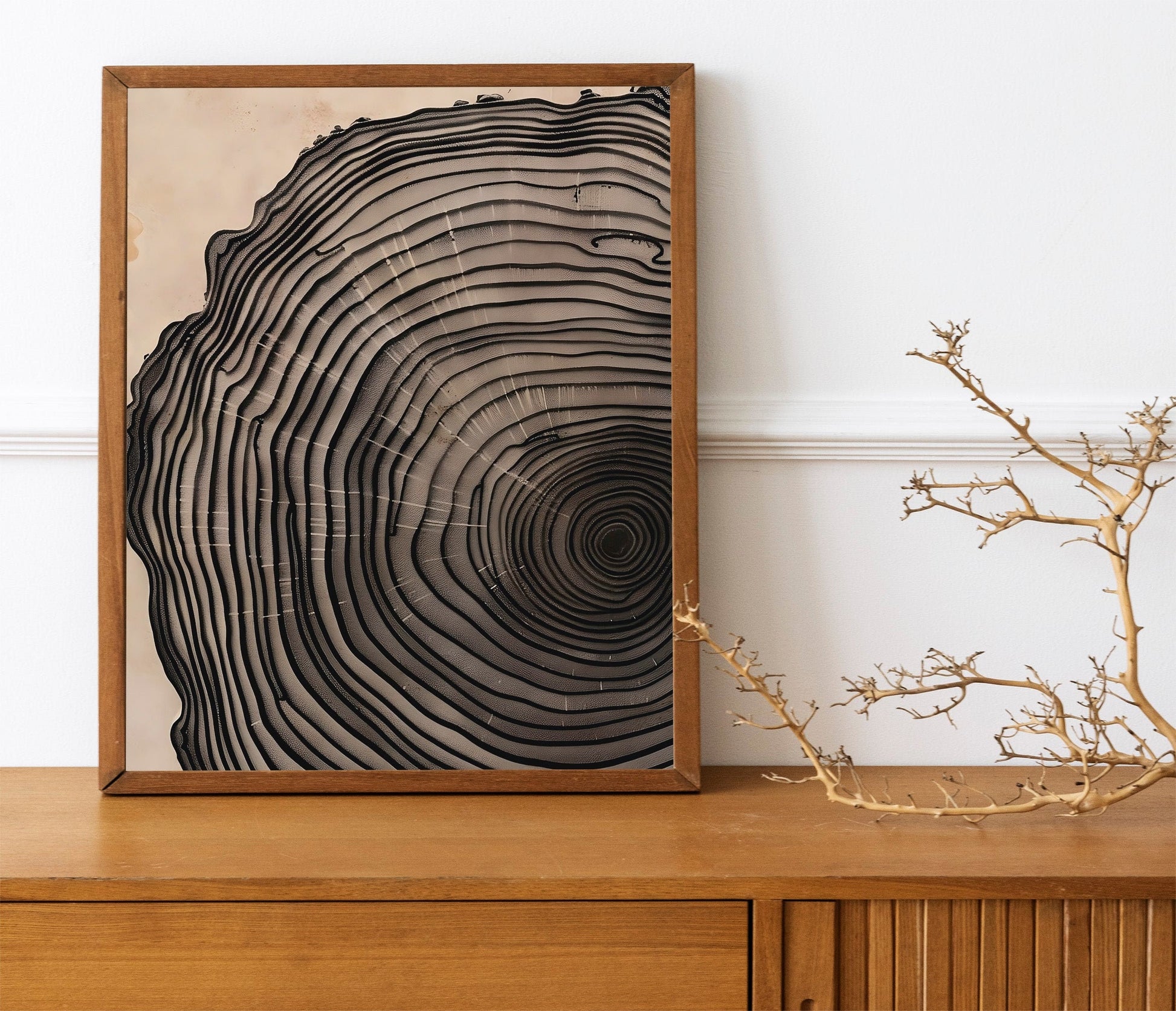 Modern Art Minimalist Neutral Decor Framed Canvas Wall Art Set Wood Tree Ring Prints Contemporary Home Decor Art