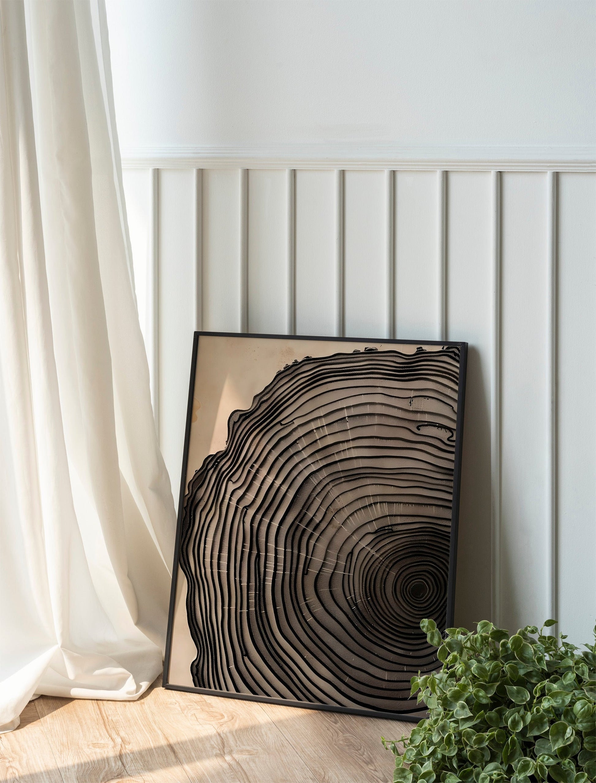 Modern Art Minimalist Neutral Decor Framed Canvas Wall Art Set Wood Tree Ring Prints Contemporary Home Decor Art