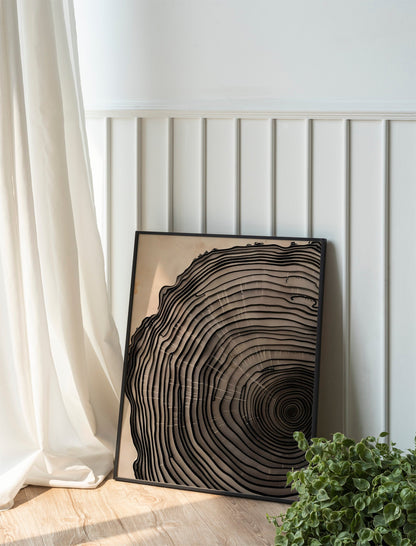 Modern Art Minimalist Neutral Decor Framed Canvas Wall Art Set Wood Tree Ring Prints Contemporary Home Decor Art