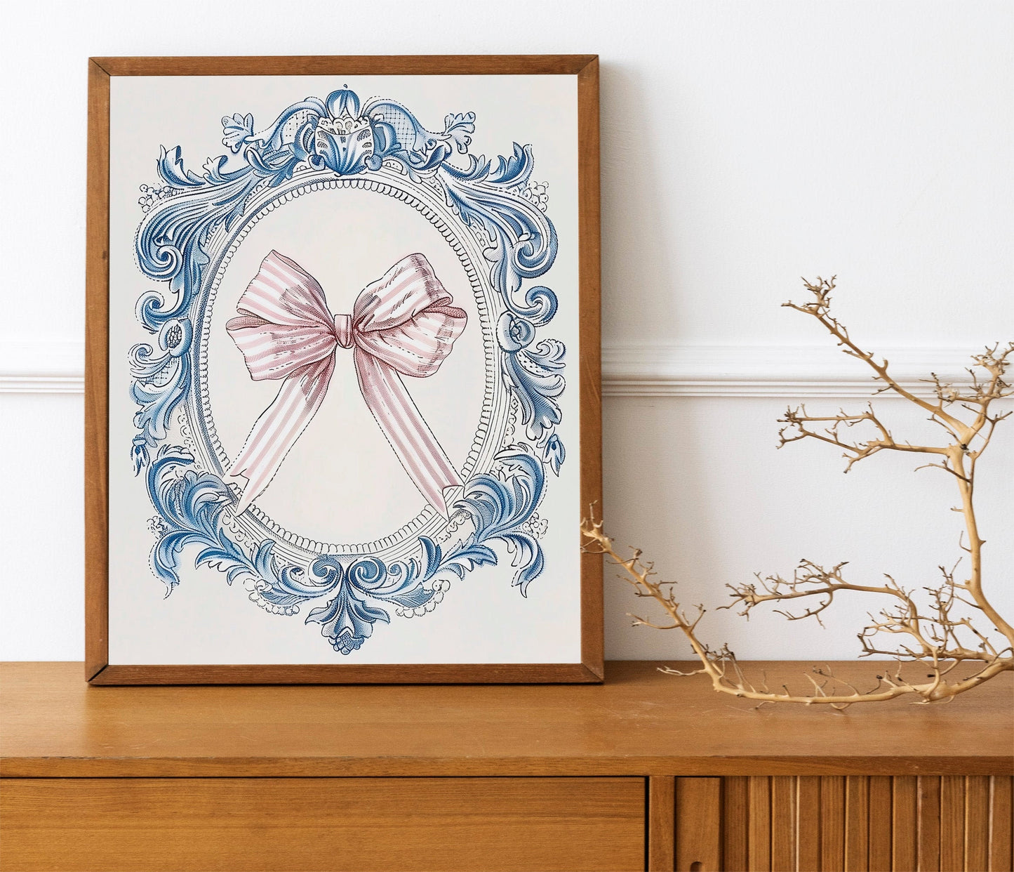 Trendy Pink and Blue Bows Wall Art Set Preppy Poster College Apartment Decor Watercolor Bows Print Coquette Room Girly Wall Art