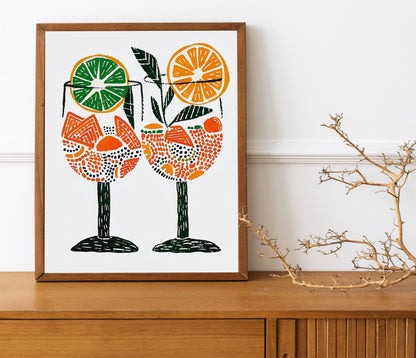 Colorful Wine Print Drink Glasses Retro Wall Art Kitchen Prints Aesthetic Decor Home Inspiration Gallery Wall