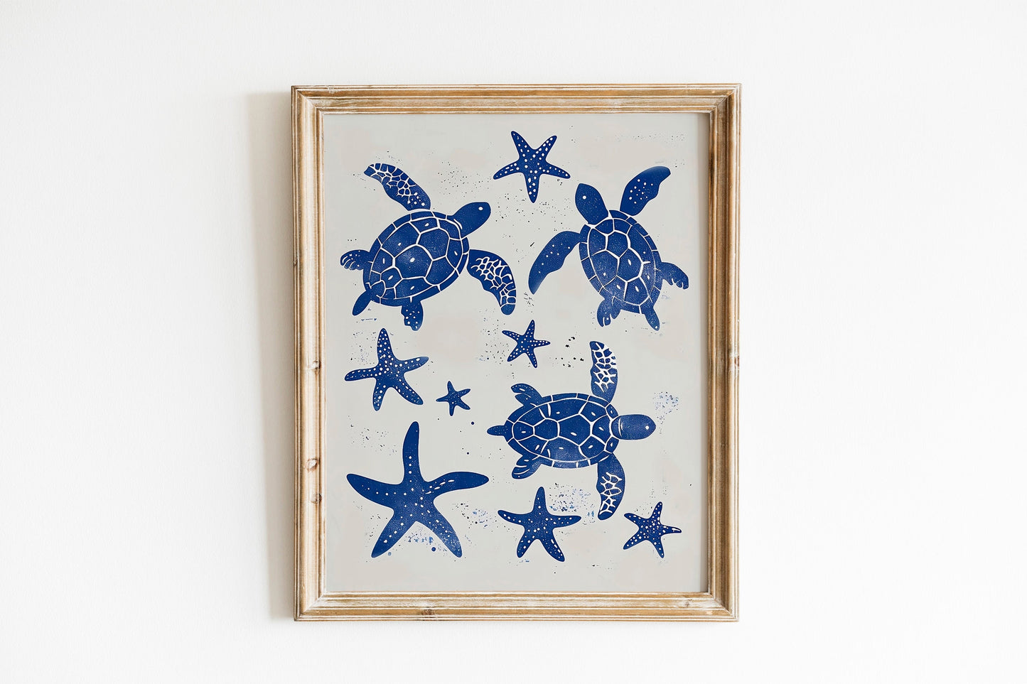Beige and Sky Blue Sea Turtle Painting Coastal Boho Minimalist Poster Set Aesthetic Art Baby Blue Wall Oysters and Waves Line Art