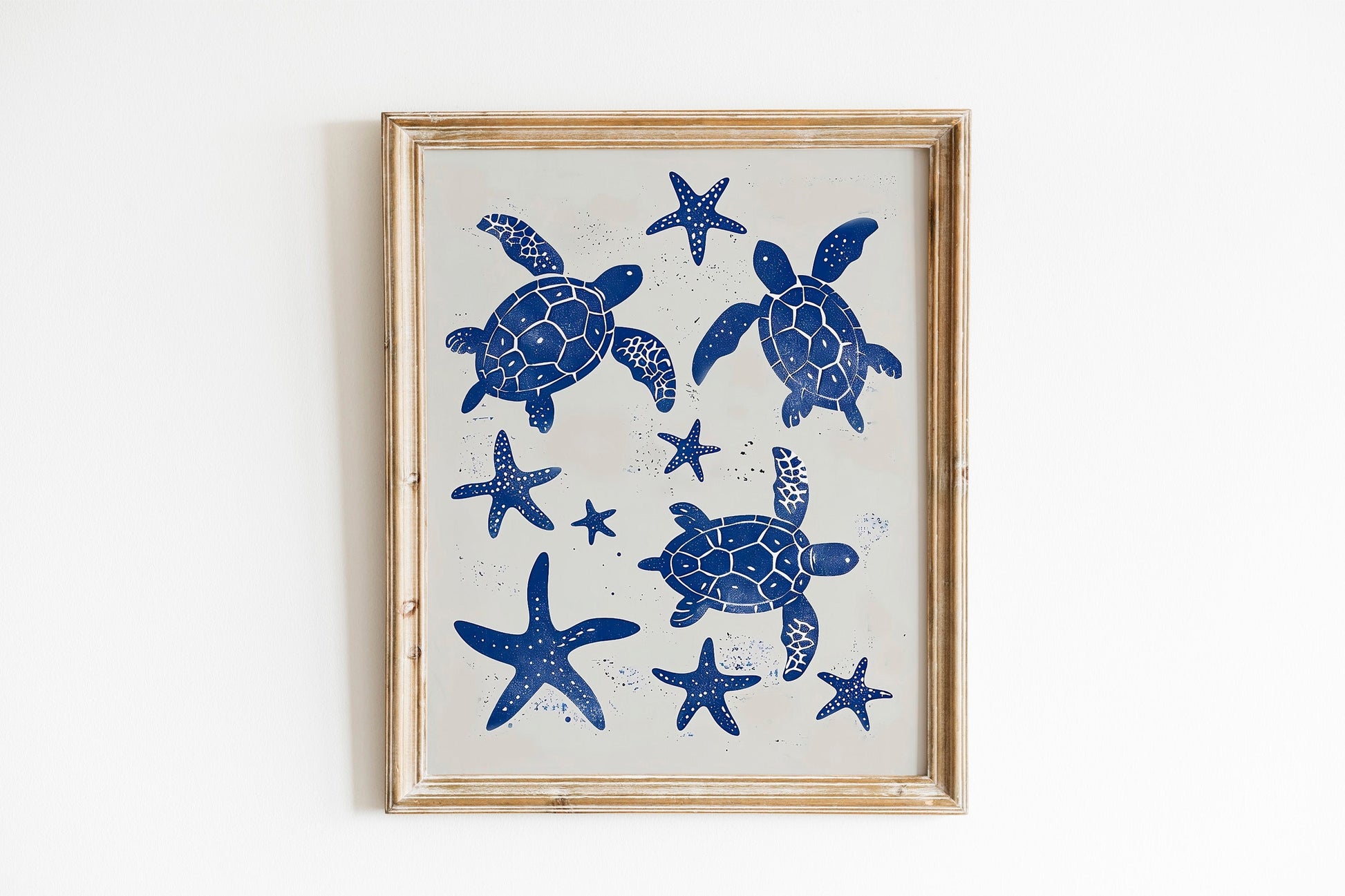 Beige and Sky Blue Sea Turtle Painting Coastal Boho Minimalist Poster Set Aesthetic Art Baby Blue Wall Oysters and Waves Line Art