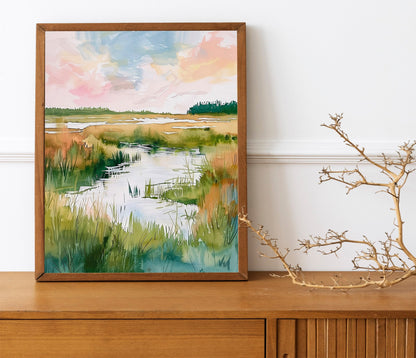 Soft and Serene Trendy Landscape Wall Art Modern Abstract Floral Art in Ivory and Sage Green Fine Art Painting Soft Colors