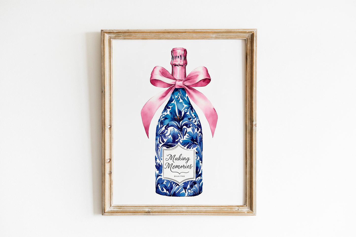 Blue White Bow Wall Art Bar Cart Decor Printable Poster Pink Preppy Wall Art Grandmillennial Holiday Poster Print