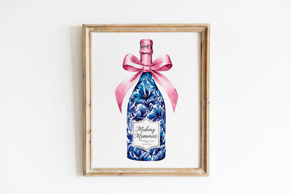 Blue White Bow Wall Art Bar Cart Decor Printable Poster Pink Preppy Wall Art Grandmillennial Holiday Poster Print