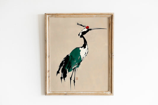 Japanese Blue Heron Vintage Print Traditional Coastal Wall Art Vintage Gallery Wall Art Beach House Decor