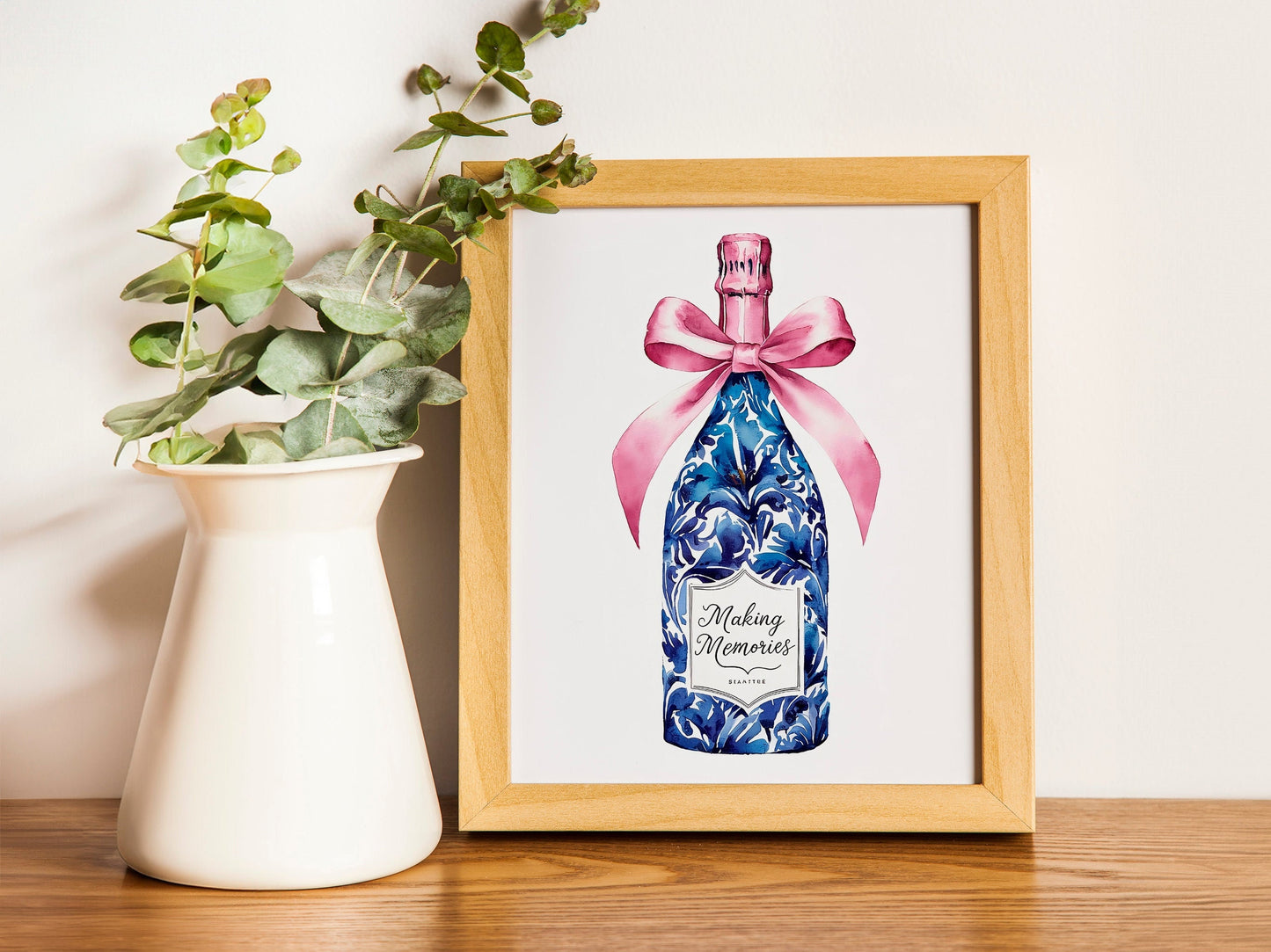 Blue White Bow Wall Art Bar Cart Decor Printable Poster Pink Preppy Wall Art Grandmillennial Holiday Poster Print
