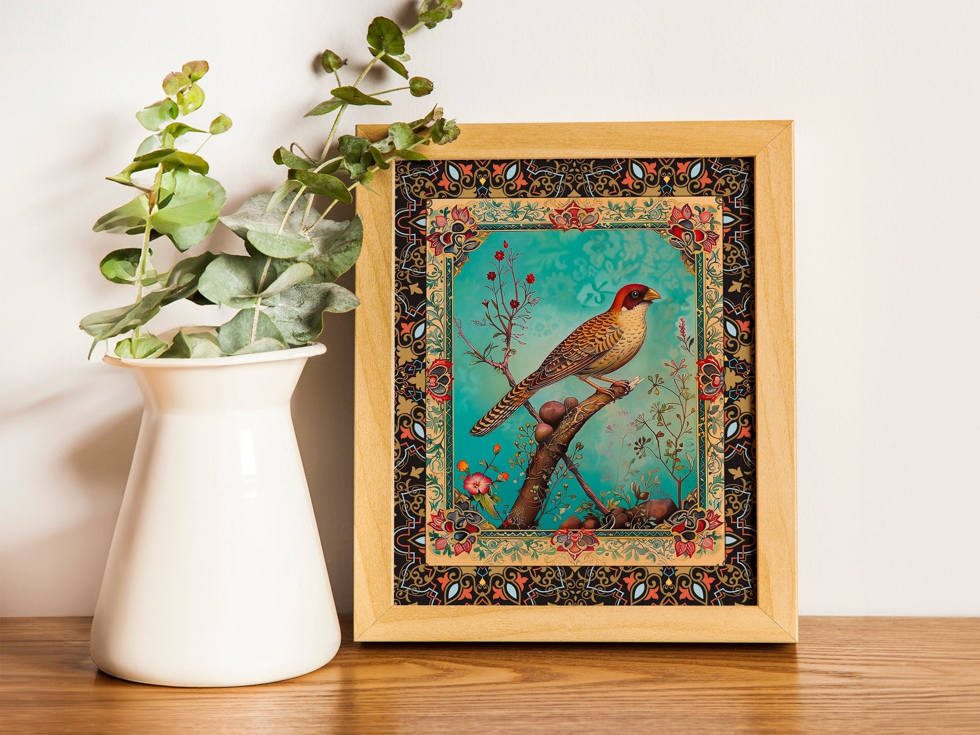 Persian Mughal Miniature Art Traditional Featuring Birds and Tree Beautiful Gallery Wall Arts Rare Hi-Res Giclée Prints
