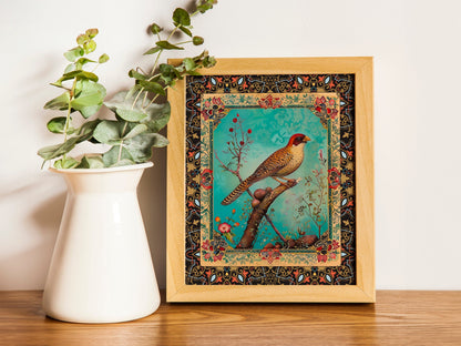 Persian Mughal Miniature Art Traditional Featuring Birds and Tree Beautiful Gallery Wall Arts Rare Hi-Res Giclée Prints