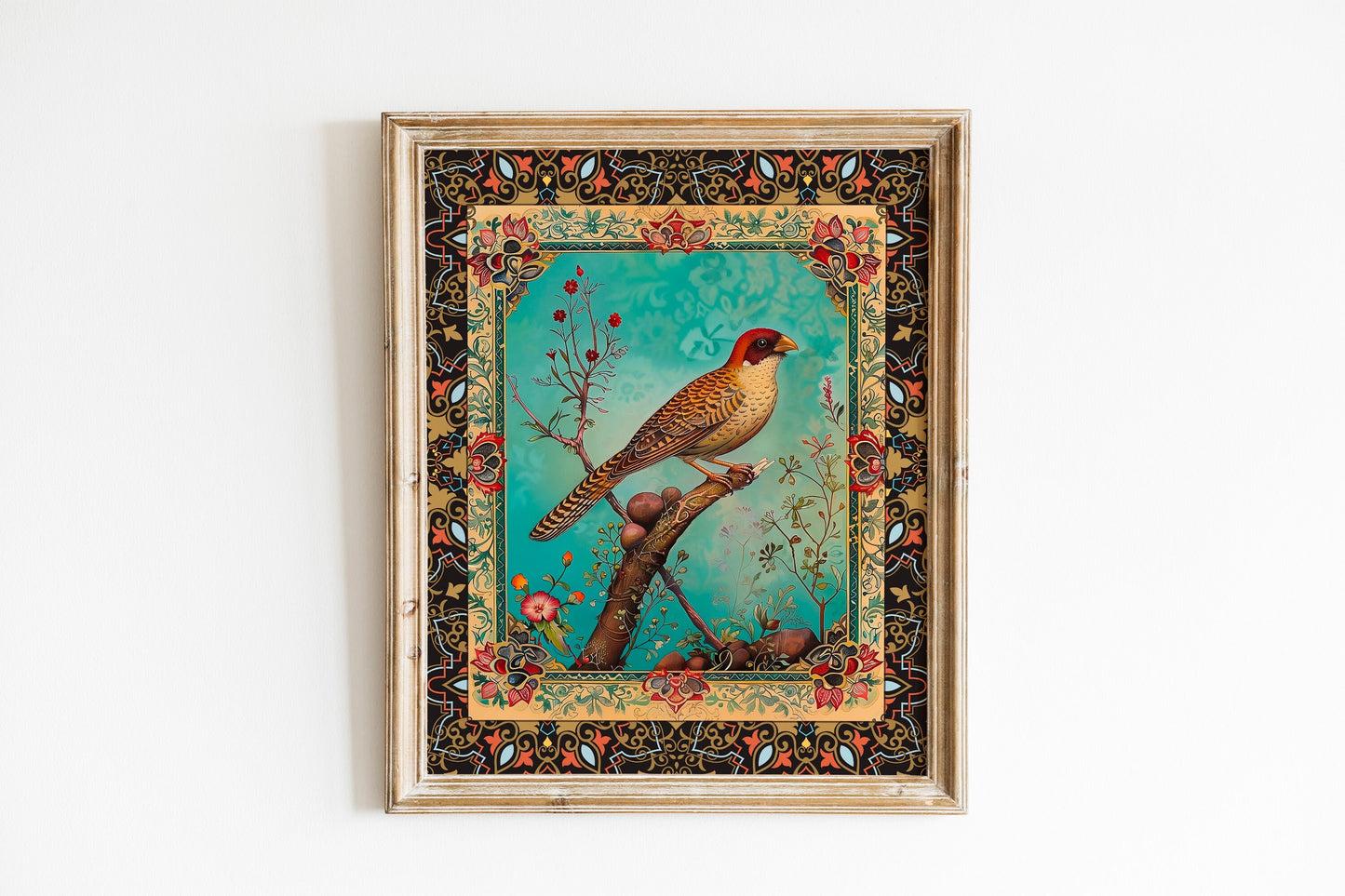 Persian Mughal Miniature Art Traditional Featuring Birds and Tree Beautiful Gallery Wall Arts Rare Hi-Res Giclée Prints