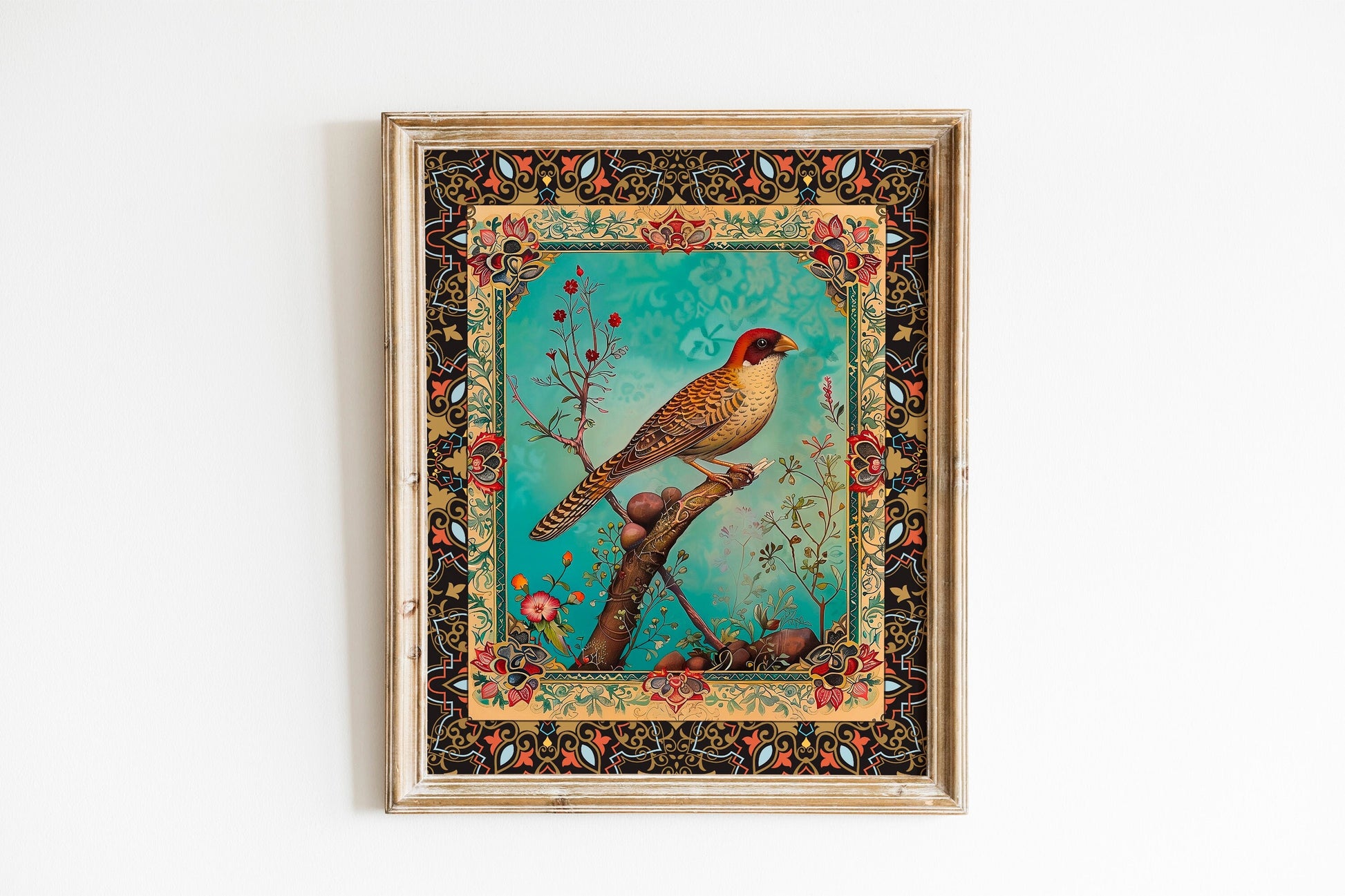 Persian Mughal Miniature Art Traditional Featuring Birds and Tree Beautiful Gallery Wall Arts Rare Hi-Res Giclée Prints