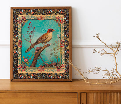 Persian Mughal Miniature Art Traditional Featuring Birds and Tree Beautiful Gallery Wall Arts Rare Hi-Res Giclée Prints