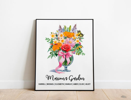 Wall Art Custom Birth Month Flower Bouquet - Custom Birth Month Flower Print - Custom Gift for Mom Grandmas Garden