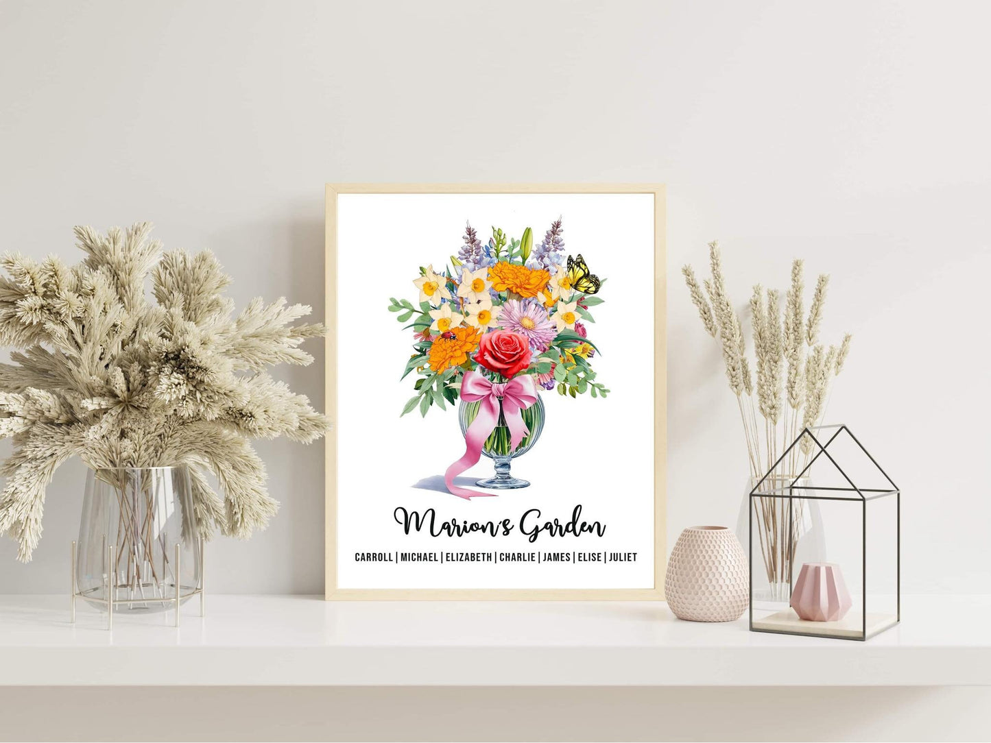 Wall Art Custom Birth Month Flower Bouquet - Custom Birth Month Flower Print - Custom Gift for Mom Grandmas Garden