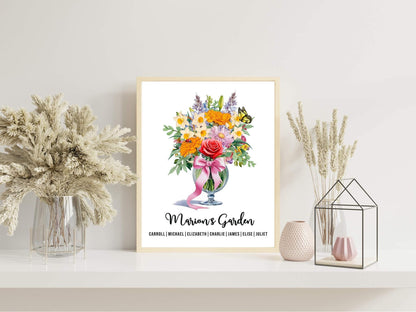 Wall Art Custom Birth Month Flower Bouquet - Custom Birth Month Flower Print - Custom Gift for Mom Grandmas Garden