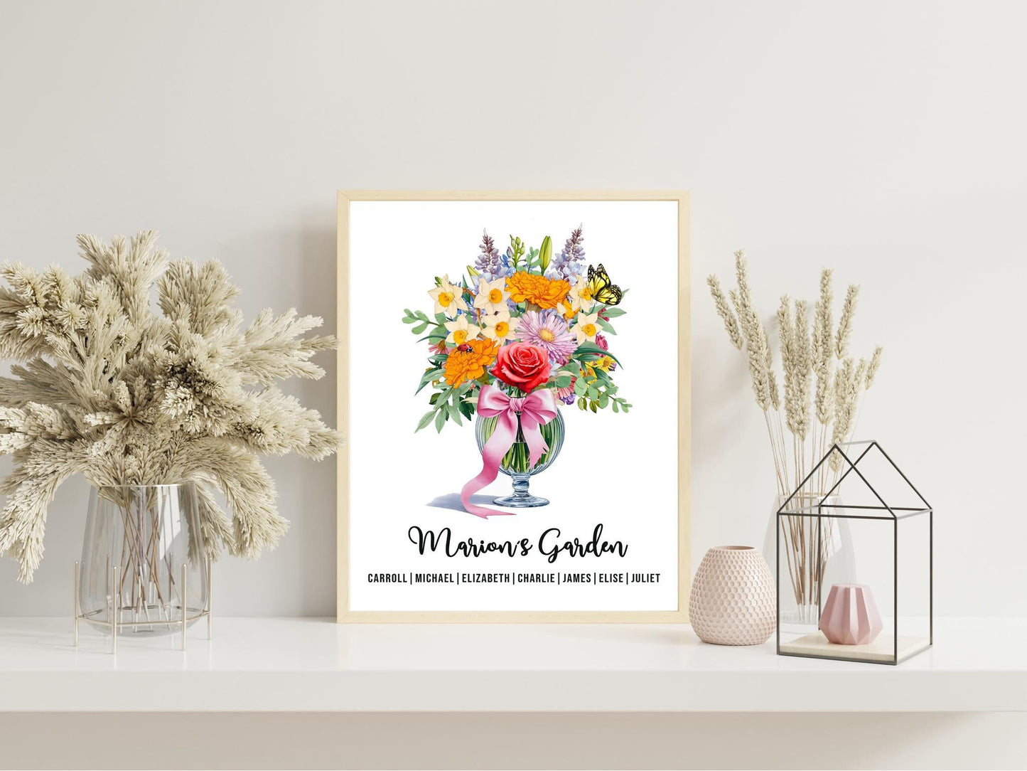 Wall Art Custom Birth Month Flower Bouquet - Custom Birth Month Flower Print - Custom Gift for Mom Grandmas Garden