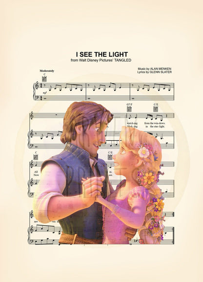 Tangled Rapunzel and Flynn Dance I See the Light Sheet Music Art Print