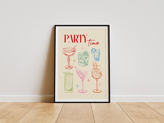 Party Time Glasses Cute Illustration Art Print
