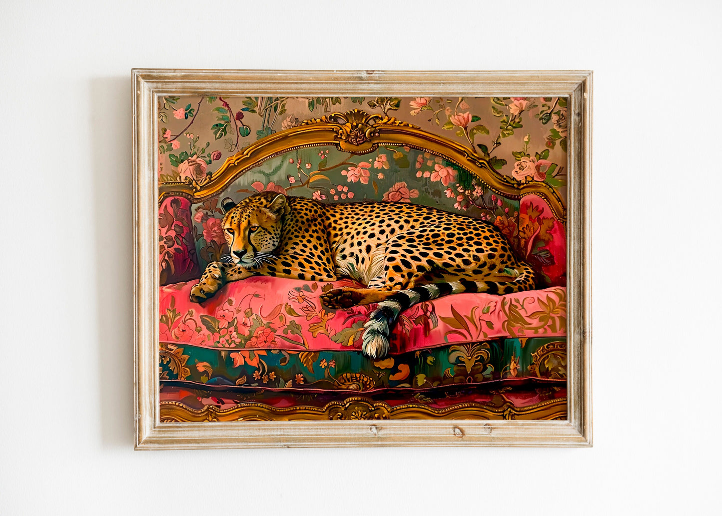 Cheetah Lying On Sofa Art Print, Cheetah Print, Luxury Art
