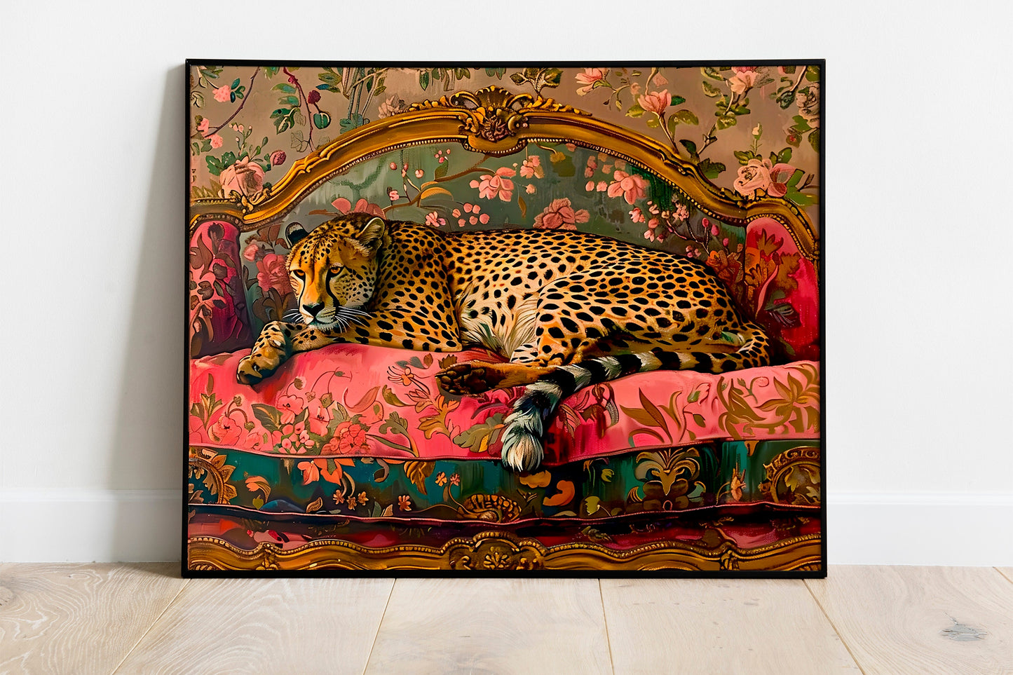 Cheetah Lying On Sofa Art Print, Cheetah Print, Luxury Art