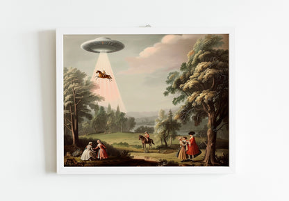 Victorian UFO Print, Aliens Print, UFO Art, Unique Wall Decor, Aliens Decor, Aliens Spaceship Art, Horses