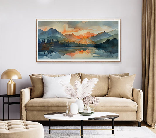 Watercolor Painting of a Forest Fire Canvas Print Landscape Art Depressing Cool Living Room Art Extra Large Panoramic Wall Deco