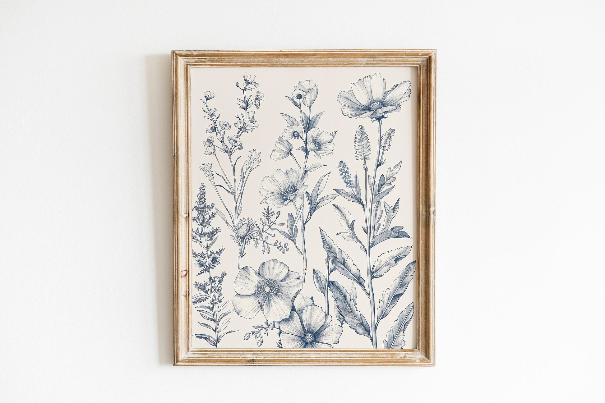 Chinoiserie Blue Botanical Wall Art 3 Piece Decor Minimalist Wall Art Botanical Print Set Blue Wild Flower Art for Home Decoration