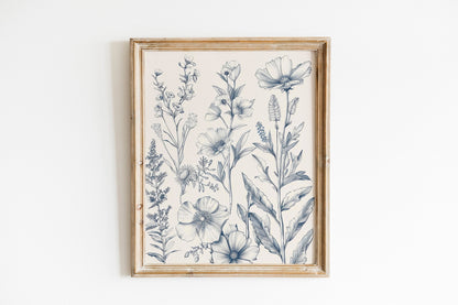 Chinoiserie Blue Botanical Wall Art 3 Piece Decor Minimalist Wall Art Botanical Print Set Blue Wild Flower Art for Home Decoration