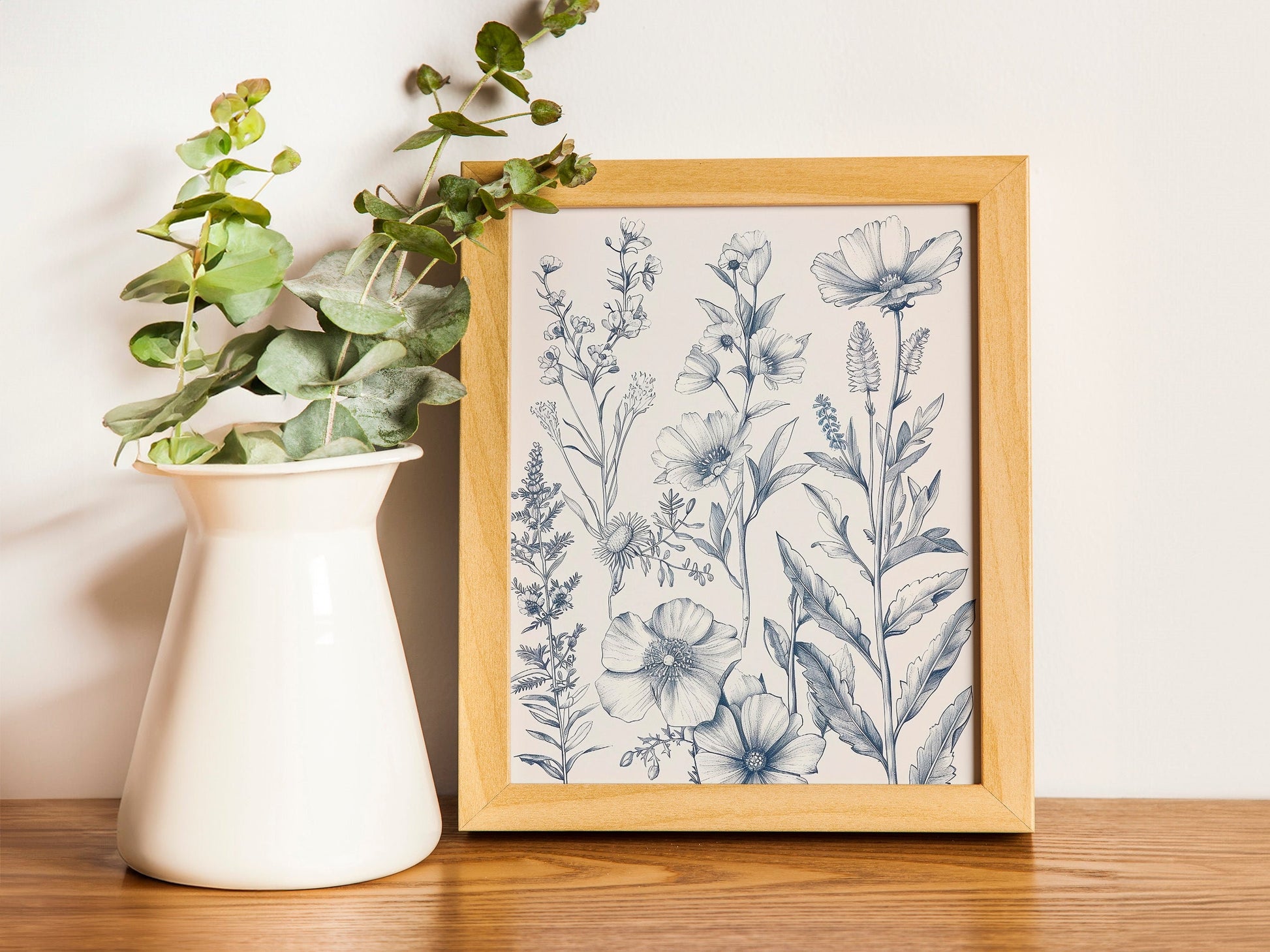 Chinoiserie Blue Botanical Wall Art 3 Piece Decor Minimalist Wall Art Botanical Print Set Blue Wild Flower Art for Home Decoration