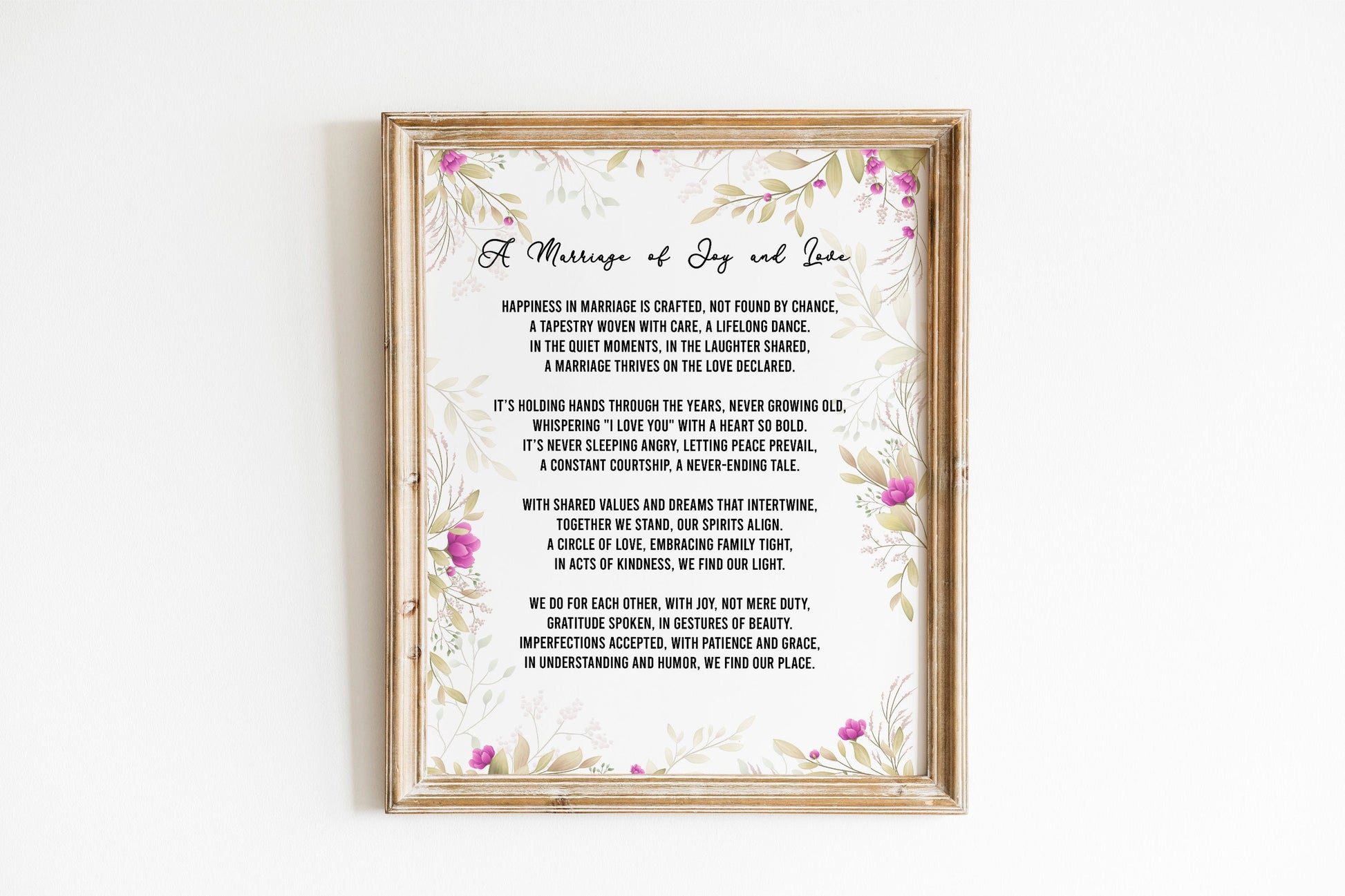 Floral Design Wedding Gift Personalized Poem Print Any Poetry Vows Reading Speech Typography Poster for Mum Wife Girlfriend