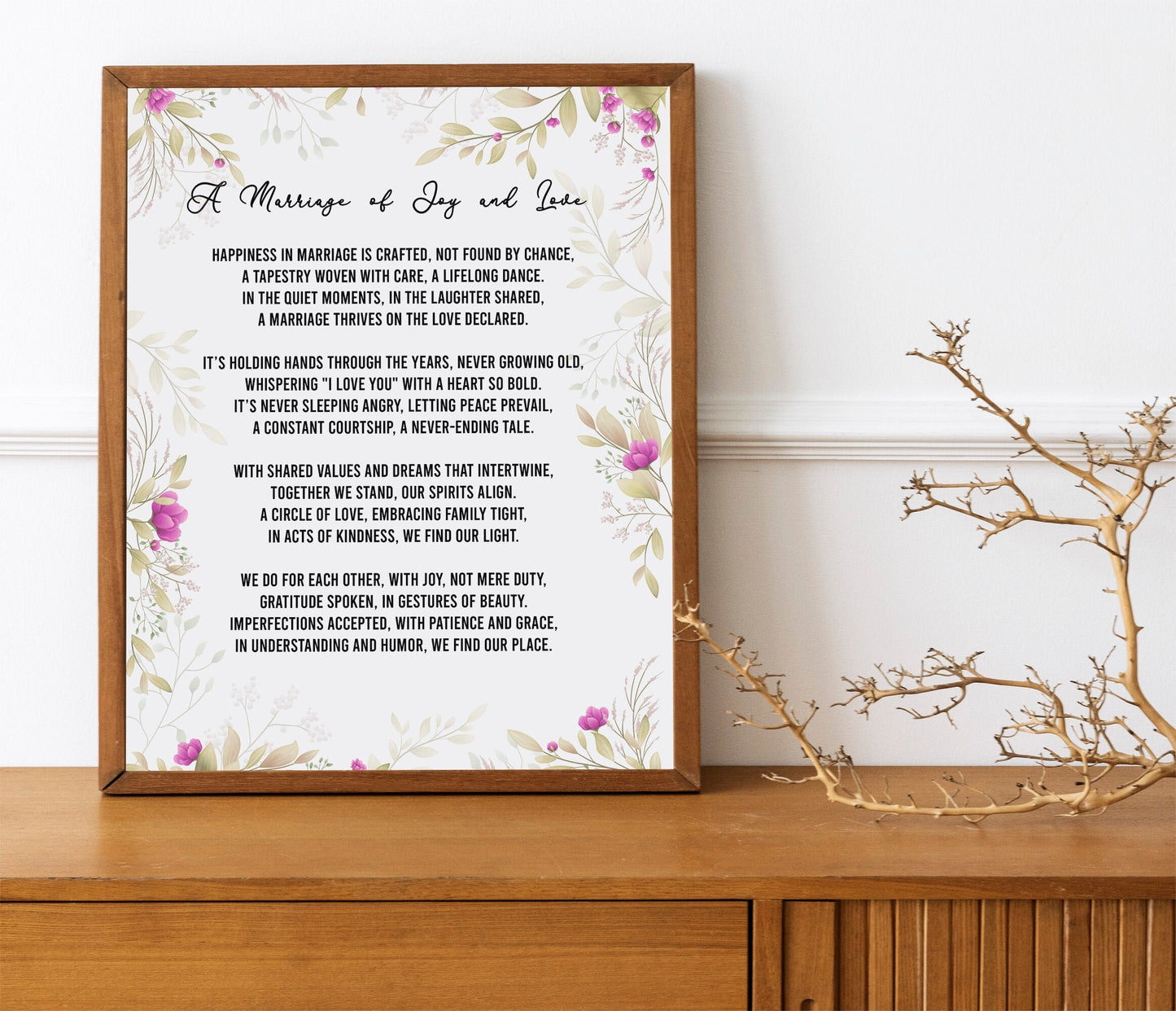 Floral Design Wedding Gift Personalized Poem Print Any Poetry Vows Reading Speech Typography Poster for Mum Wife Girlfriend