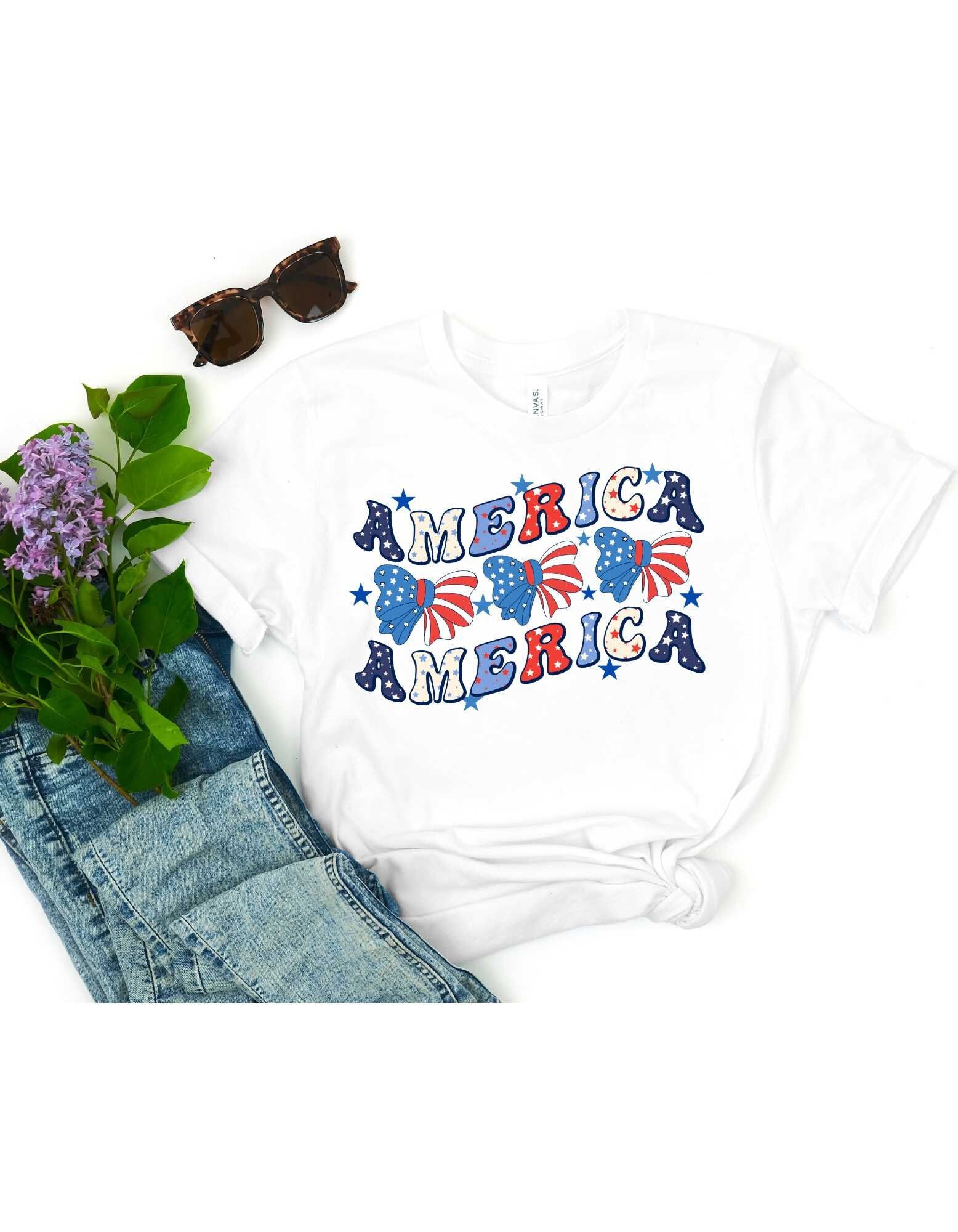 USA Bow Shirt - Patriotic Bow Shirt - Coquette Bow - USA Shirt - Coquette America Bow Shirt for July 4th