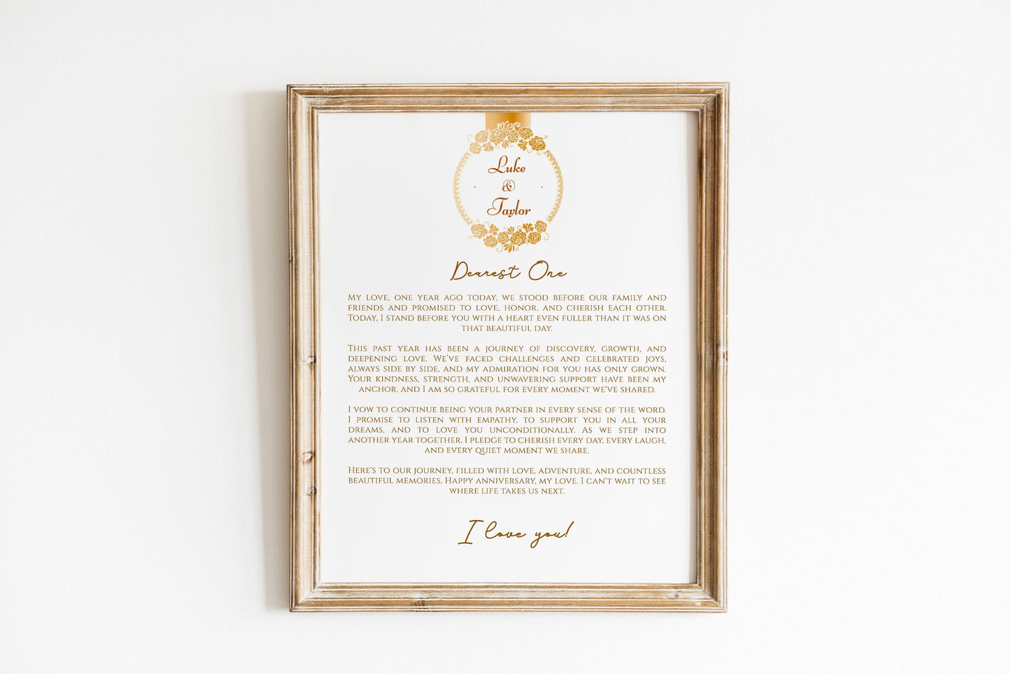 One Year Wedding Anniversary Gift Wedding Vows Art Print Poster Personalized Vows Poster First Anniversary Gift Your Vows Art Print