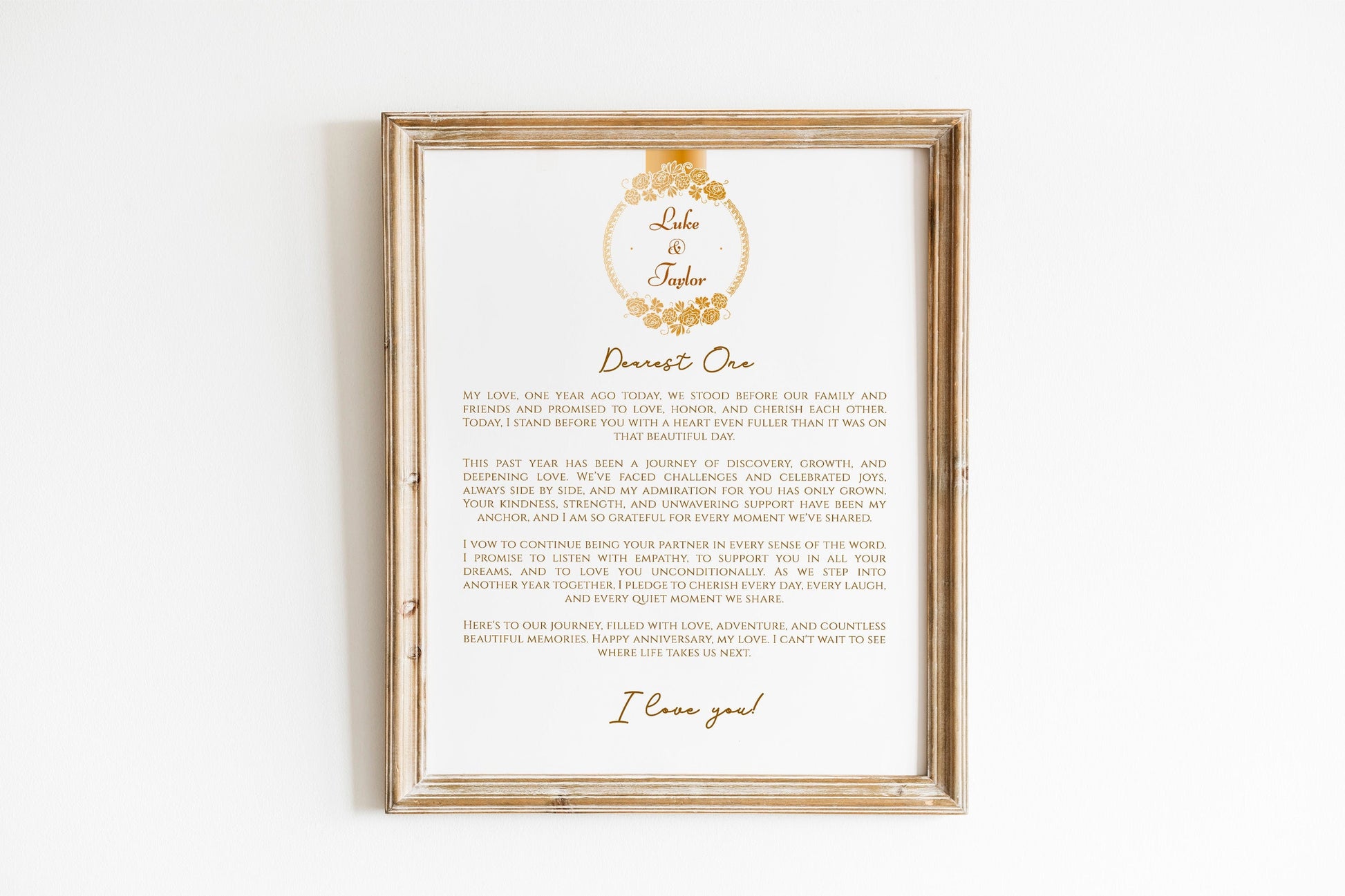 One Year Wedding Anniversary Gift Wedding Vows Art Print Poster Personalized Vows Poster First Anniversary Gift Your Vows Art Print
