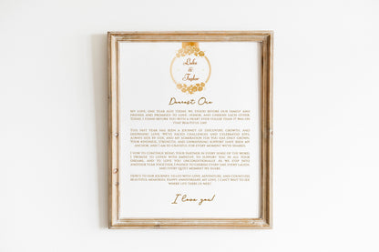 One Year Wedding Anniversary Gift Wedding Vows Art Print Poster Personalized Vows Poster First Anniversary Gift Your Vows Art Print