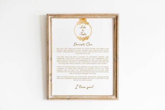 One Year Wedding Anniversary Gift Wedding Vows Art Print Poster Personalized Vows Poster First Anniversary Gift Your Vows Art Print