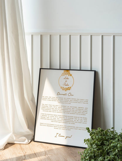 One Year Wedding Anniversary Gift Wedding Vows Art Print Poster Personalized Vows Poster First Anniversary Gift Your Vows Art Print