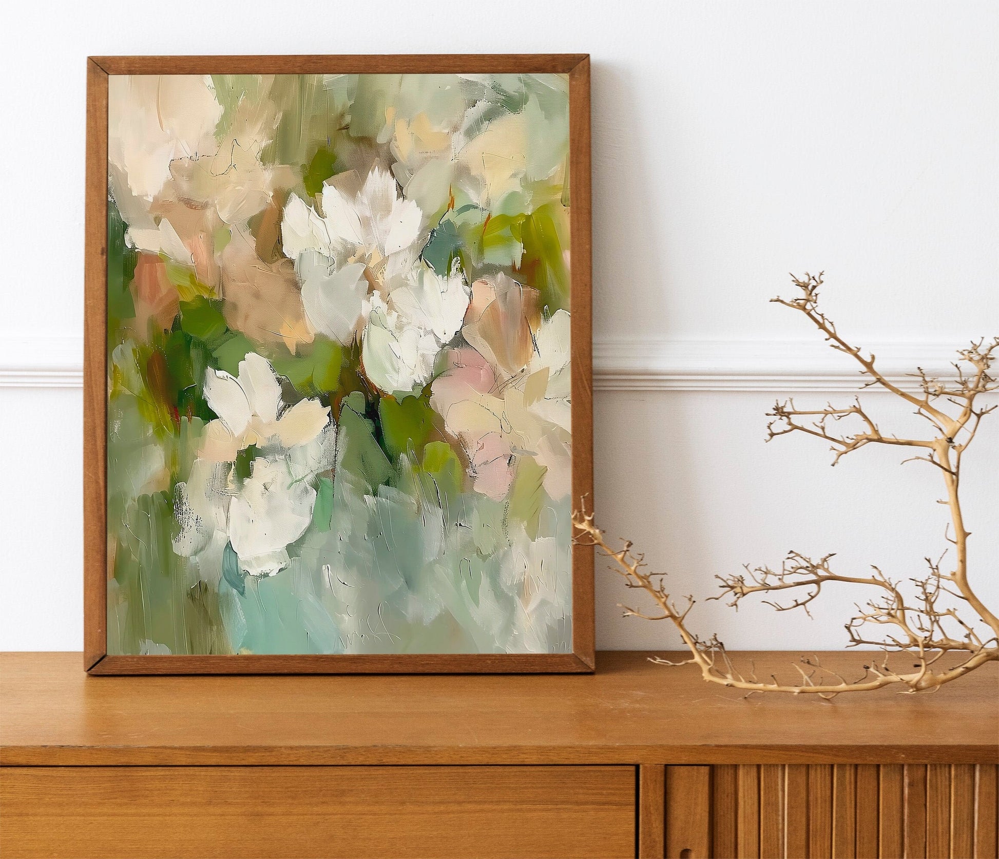Soft and Serene Printable Wall Art Modern Abstract Floral Art in Ivory and Sage Green Instant Digital Fine Art
