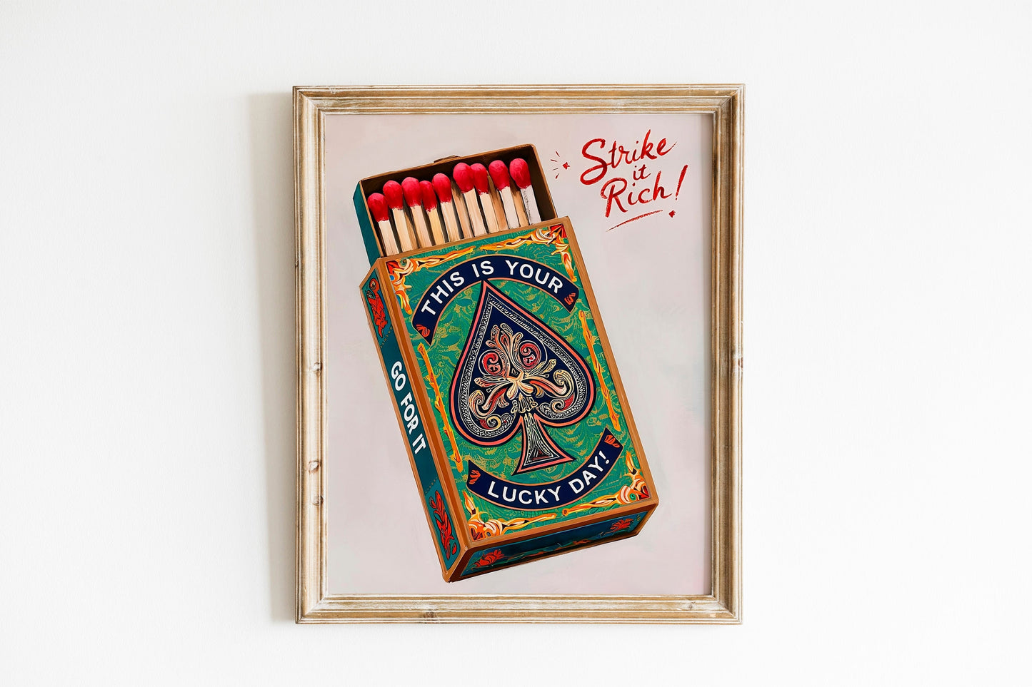 Motivational Matchbox Poster Retro Fire Print Vintage Art Contemporary This Is Your Lucky Day Go For It Inspirational Wall Print