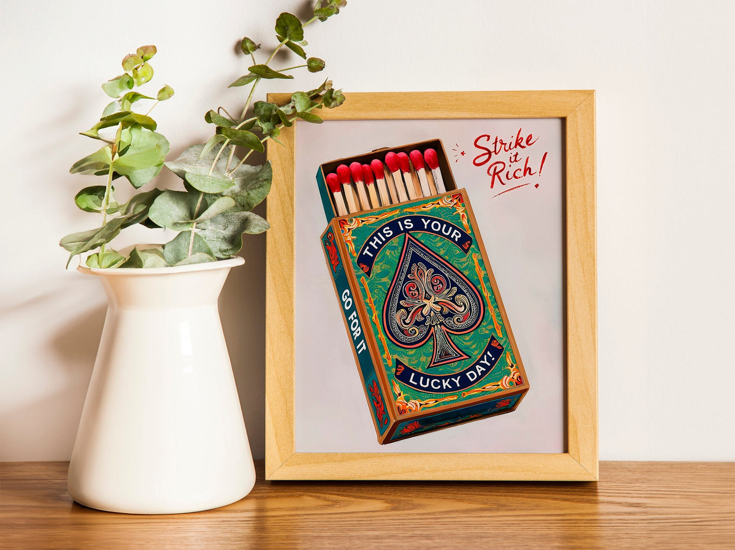 Motivational Matchbox Poster Retro Fire Print Vintage Art Contemporary This Is Your Lucky Day Go For It Inspirational Wall Print