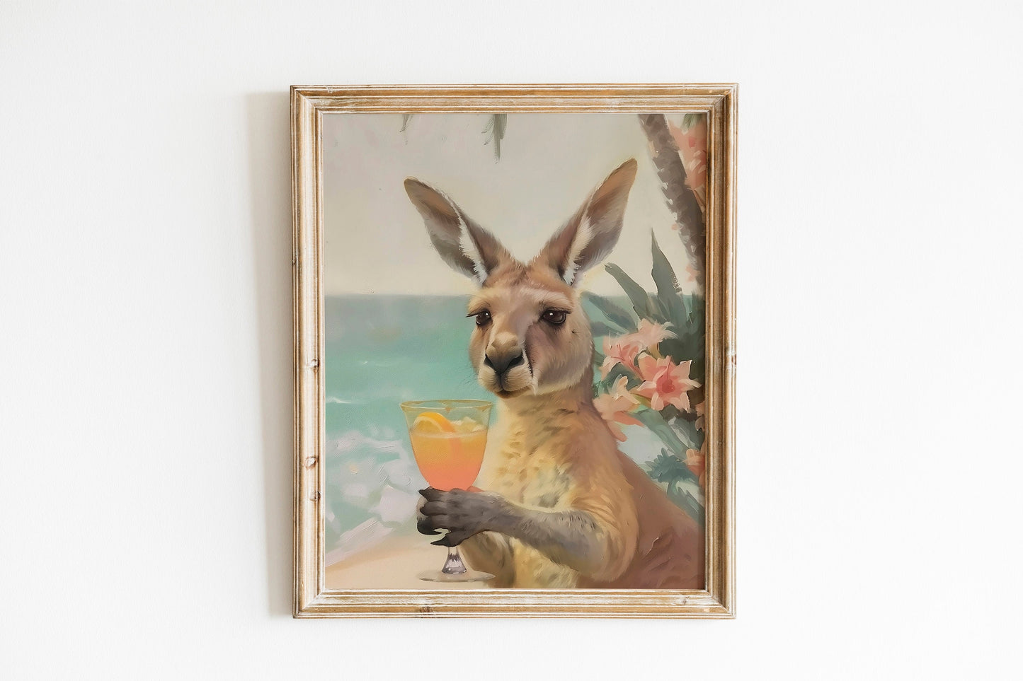 Kangaroo Cocktail Print Cute Retro Bar Cart Aesthetic Decor Funny Apartment Wall Art Humorous Painting for Home Decoration