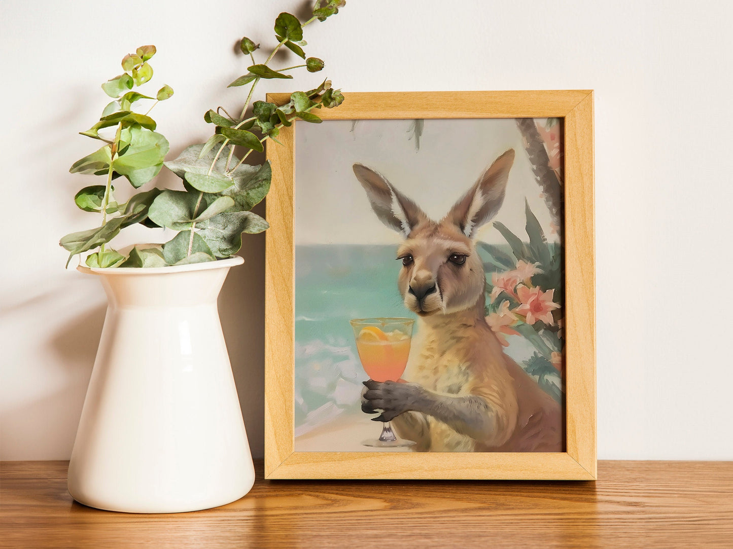 Kangaroo Cocktail Print Cute Retro Bar Cart Aesthetic Decor Funny Apartment Wall Art Humorous Painting for Home Decoration