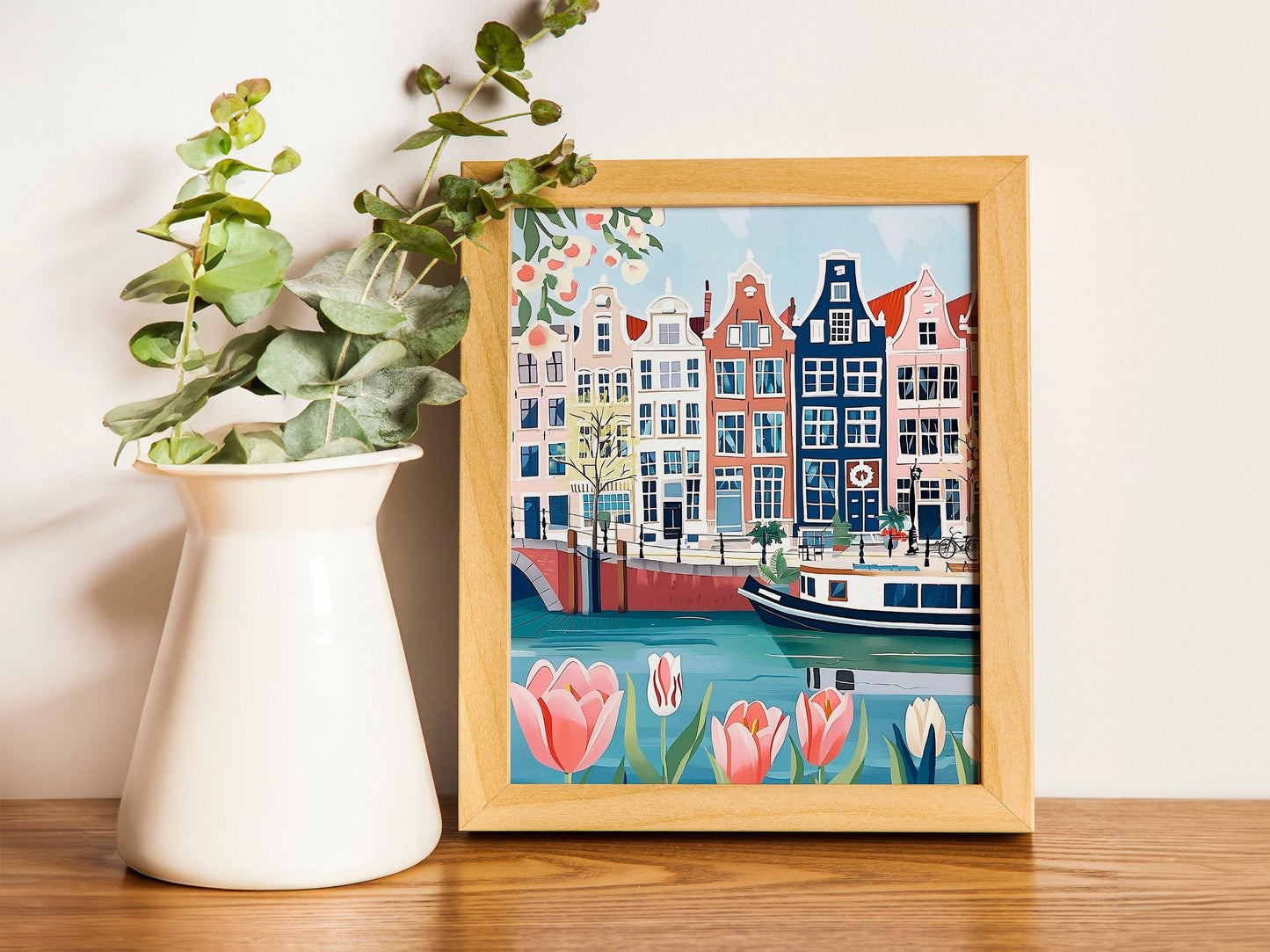 Amsterdam Art Print Netherlands Holland Wall Art Amsterdam Gift Tulips Travel Print Travel Poster Travel Gift Housewarming Decor