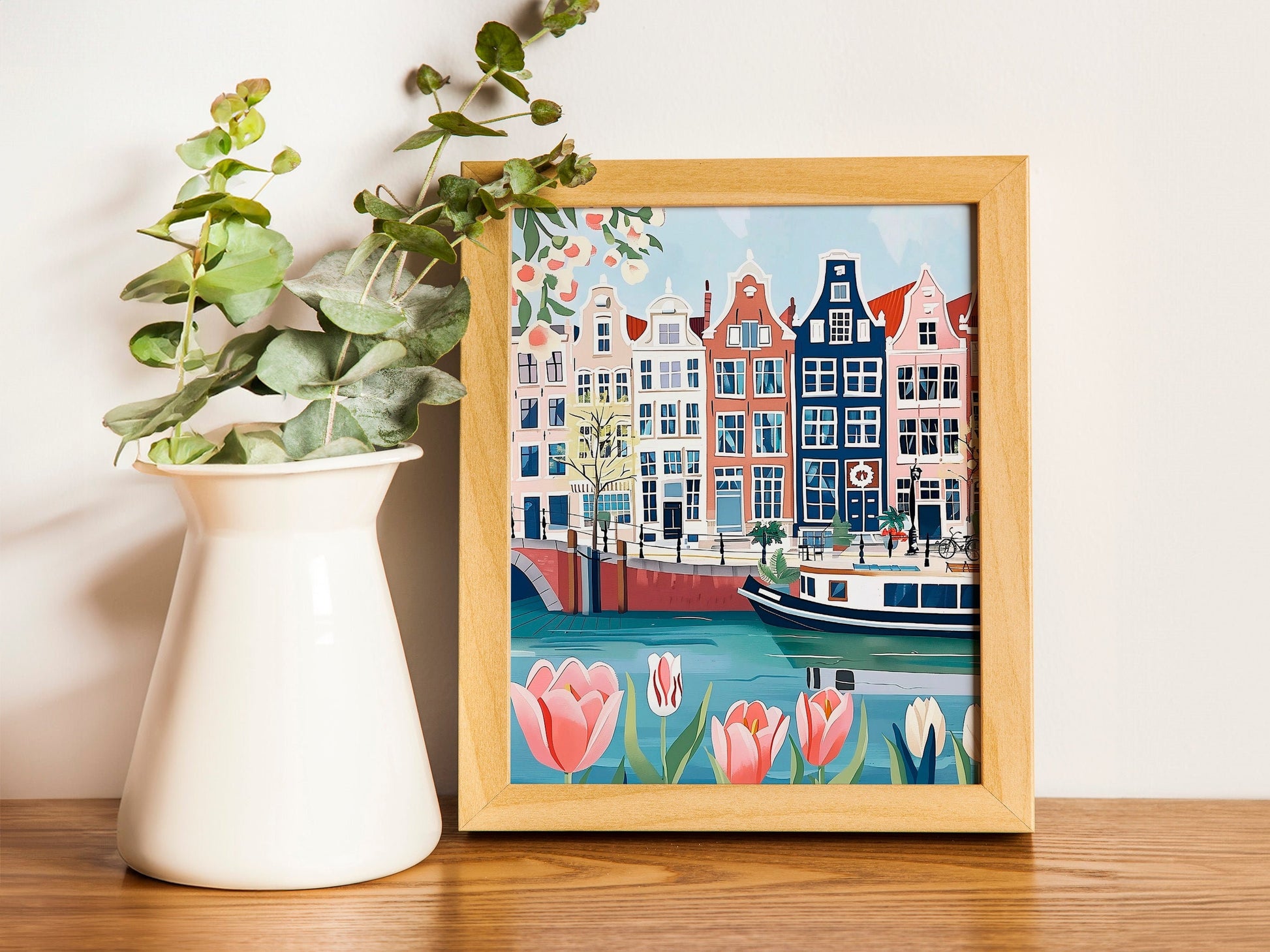 Amsterdam Art Print Netherlands Holland Wall Art Amsterdam Gift Tulips Travel Print Travel Poster Travel Gift Housewarming Decor