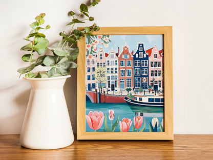 Amsterdam Art Print Netherlands Holland Wall Art Amsterdam Gift Tulips Travel Print Travel Poster Travel Gift Housewarming Decor