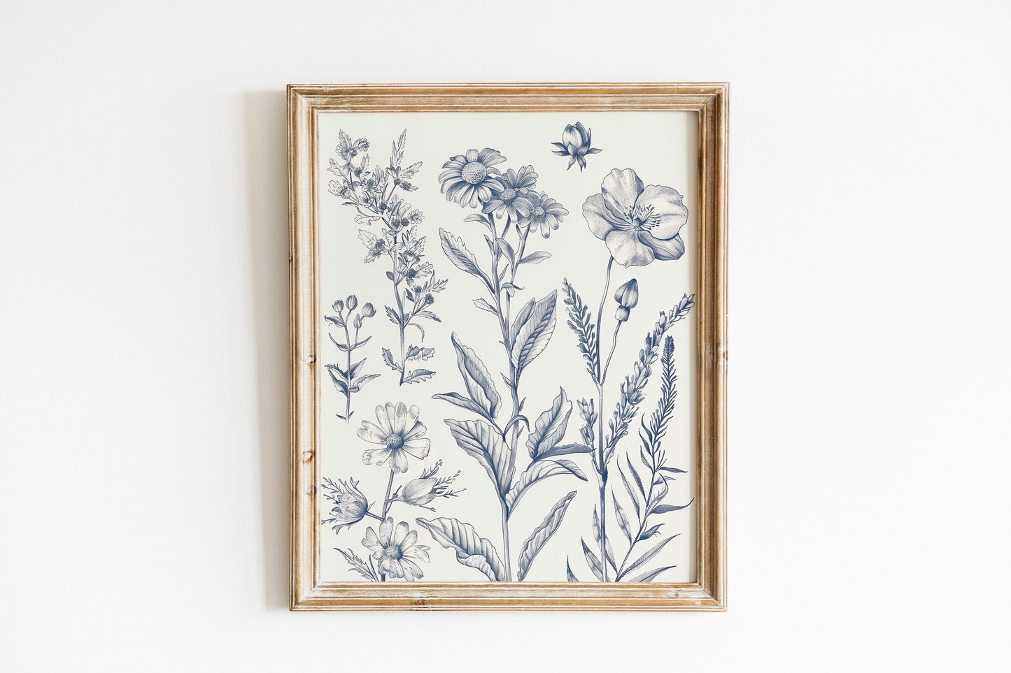 Chinoiserie Blue Botanical Wall Art 3 Piece Decor Minimalist Wall Art Botanical Print Set Blue Wild Flower Art for Home Decoration