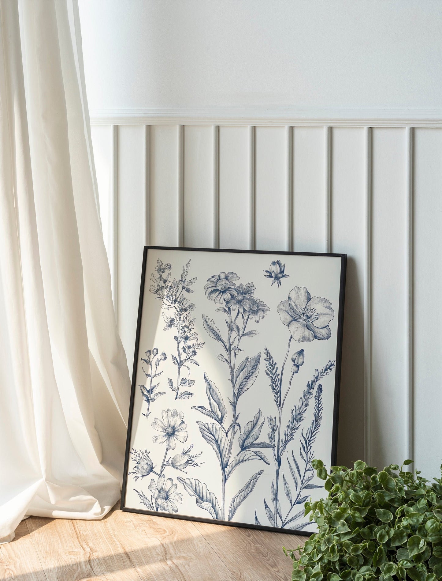 Chinoiserie Blue Botanical Wall Art 3 Piece Decor Minimalist Wall Art Botanical Print Set Blue Wild Flower Art for Home Decoration