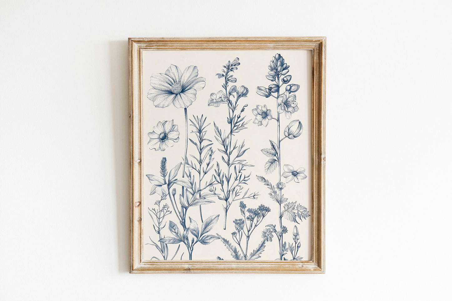 Chinoiserie Blue Botanical Wall Art 3 Piece Decor Minimalist Wall Art Botanical Print Set Blue Wild Flower Art for Home Decoration